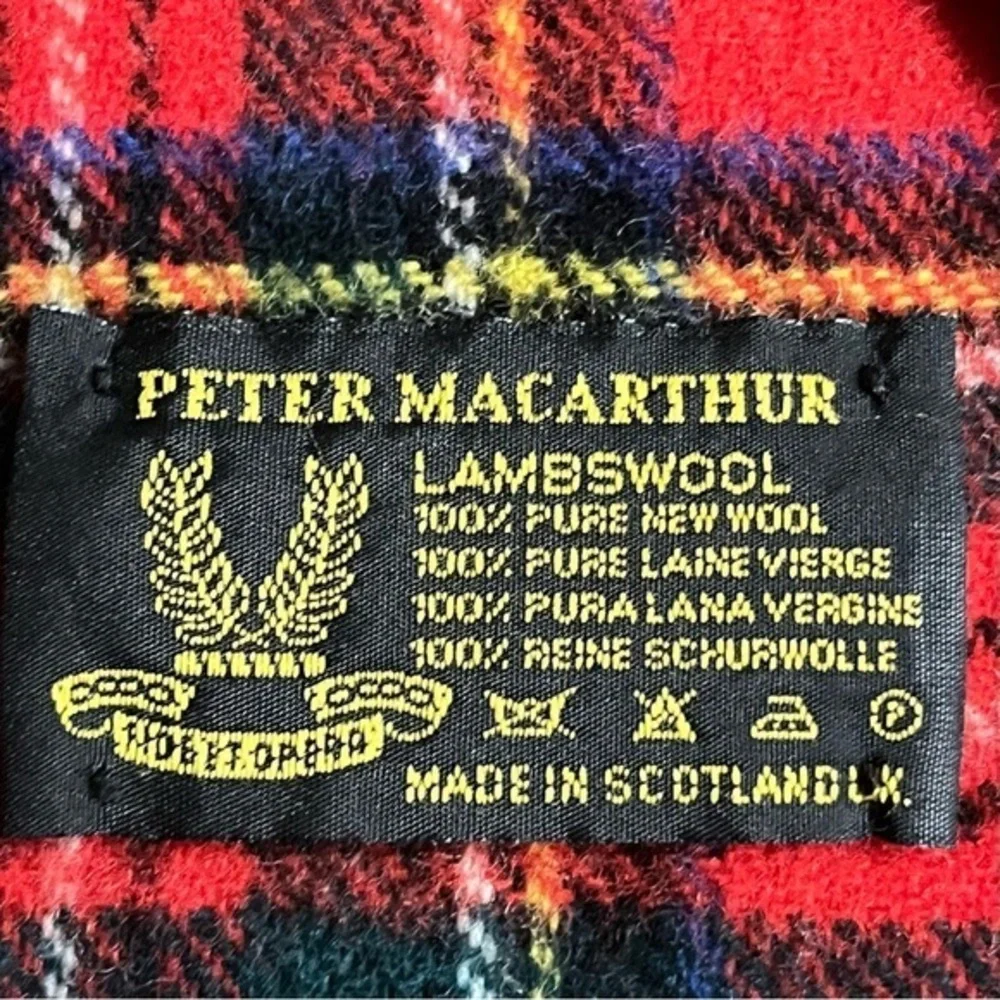 Vintage Peter Macarthur Scotland Red‎ Tartan Plaid Lambswool Scarf 52x11 Shawl